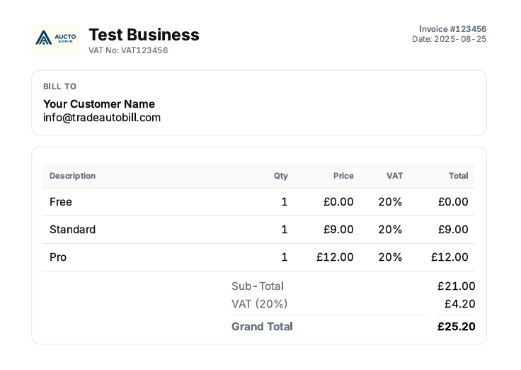 Demo invoice preview showing professional invoice template